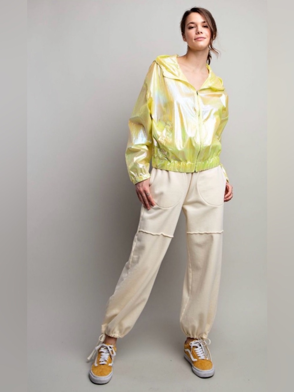 NEW! EASEL SHINY WIND ZIP UP JACKET in Lime 🍋🟩 - Picture 3 of 6